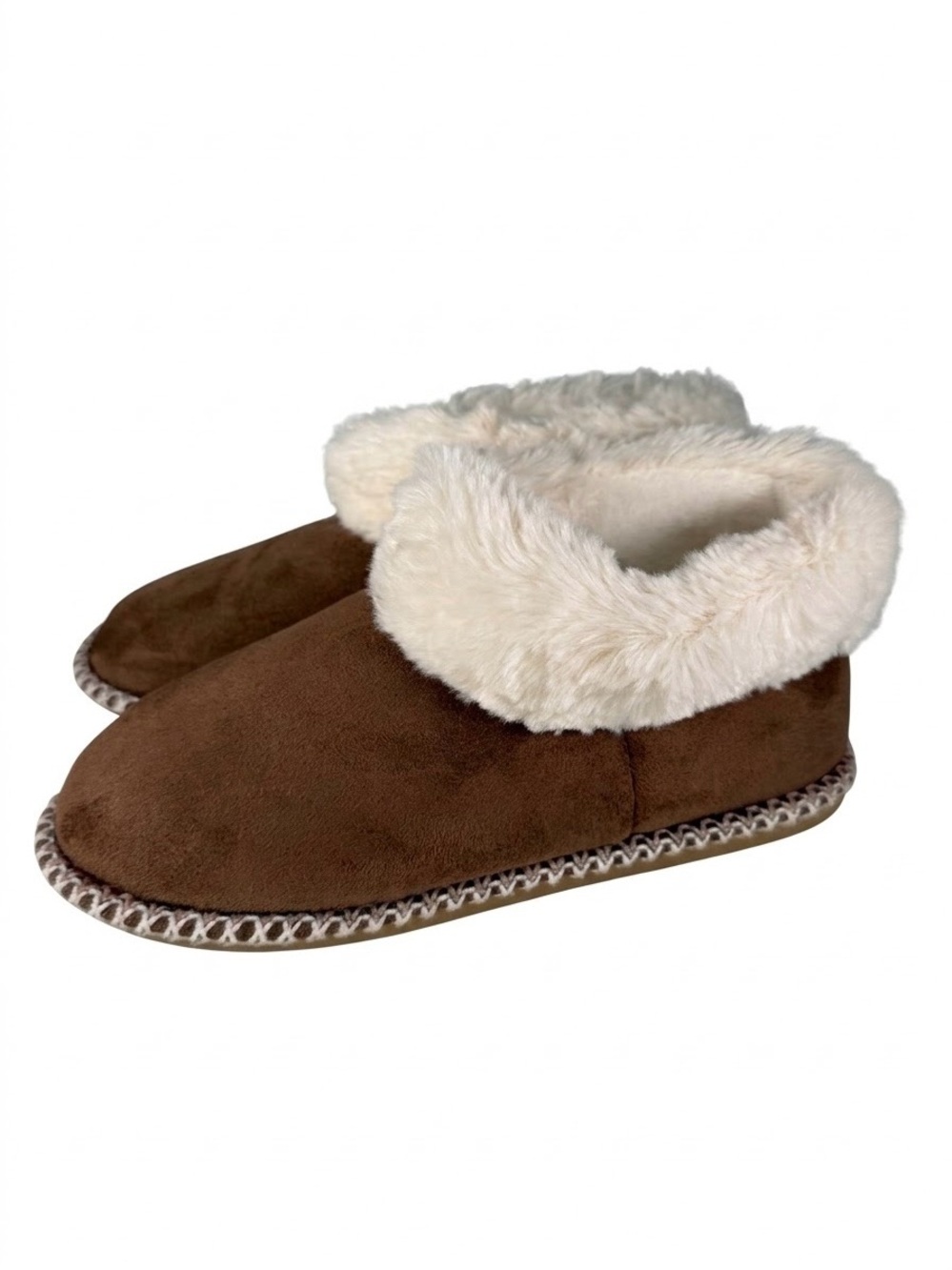 AEROSOLES Brown Faux Suede Faux Fur Lined Slipper Booties Medium 6.5-7.5 Cozy